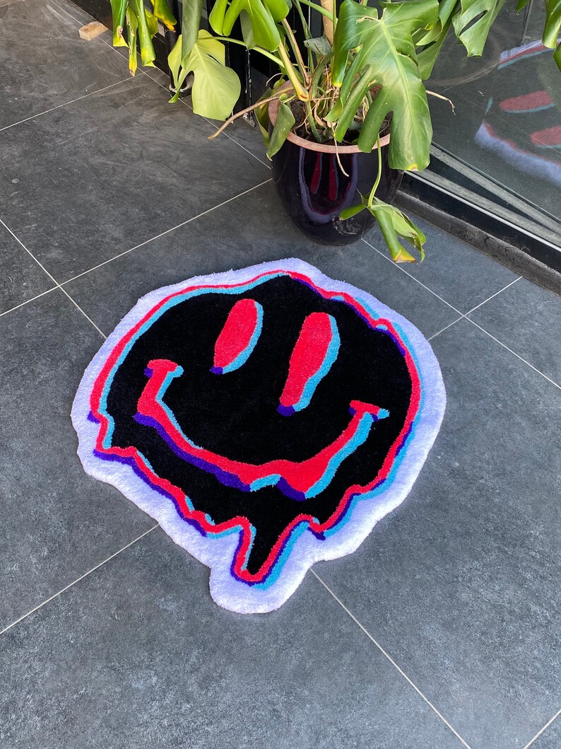 Lsd Acid Trippy Smile Face Fluffy Tufted Rug / %100 Handmade - Etsy