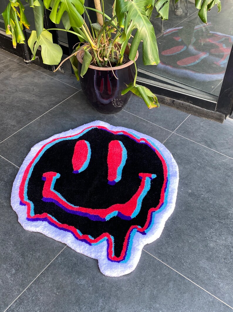 Lsd Acid Trippy Smile Face Fluffy Tufted Rug / %100 Handmade - Etsy