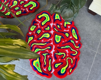 Thermal Neon Brain 3D Fluffy Handmade Tufted Rug