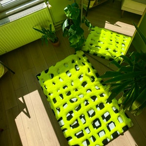 3D Neon Checkered Fluffy Checkered Rainbow Handmade Tufted Rug - Etsy