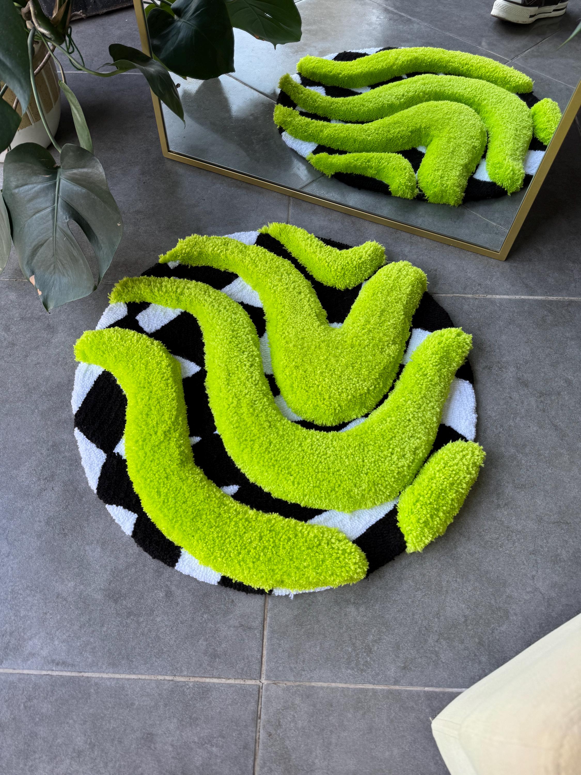 3D Vibrant Green & Checkered Fluffy Handmade Tufted Rug - Etsy