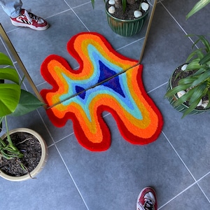 Drippy Fluid Rainbow Fluffy Tufted Mirror Rug / %100 Handmade - Etsy
