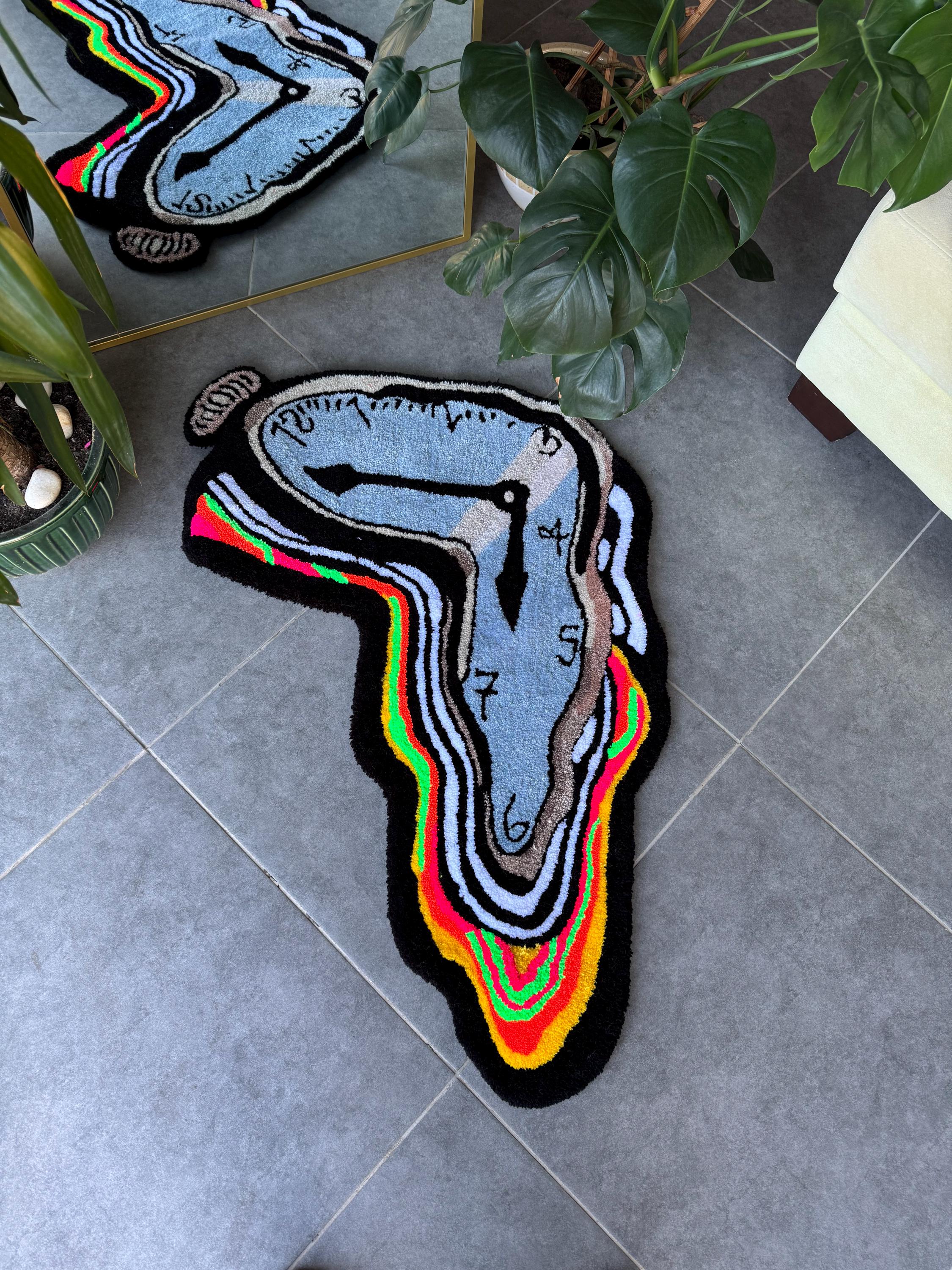 Surreal Melting Clock Rug Neon Fluffy Handmade Tufted Rug - Etsy