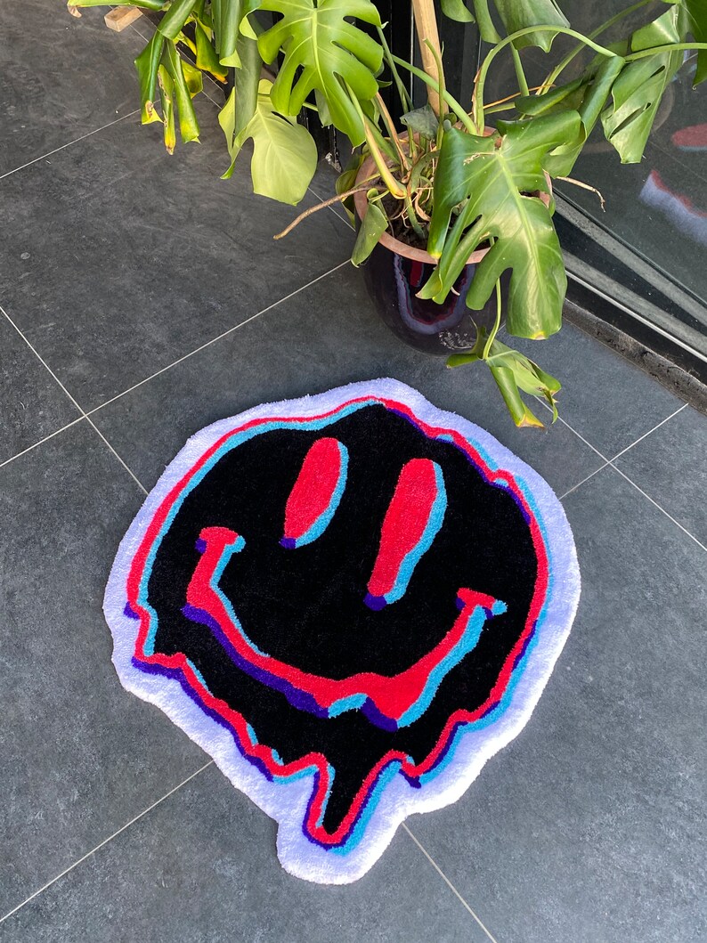 Lsd Acid Trippy Smile Face Fluffy Tufted Rug / %100 Handmade - Etsy