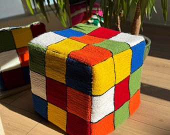 Rubic Cube Tufted Ottoman Pouf Tufted Ottoman Pouf Cover (Unstuffed) / Moroccan Pouf / Bohemian