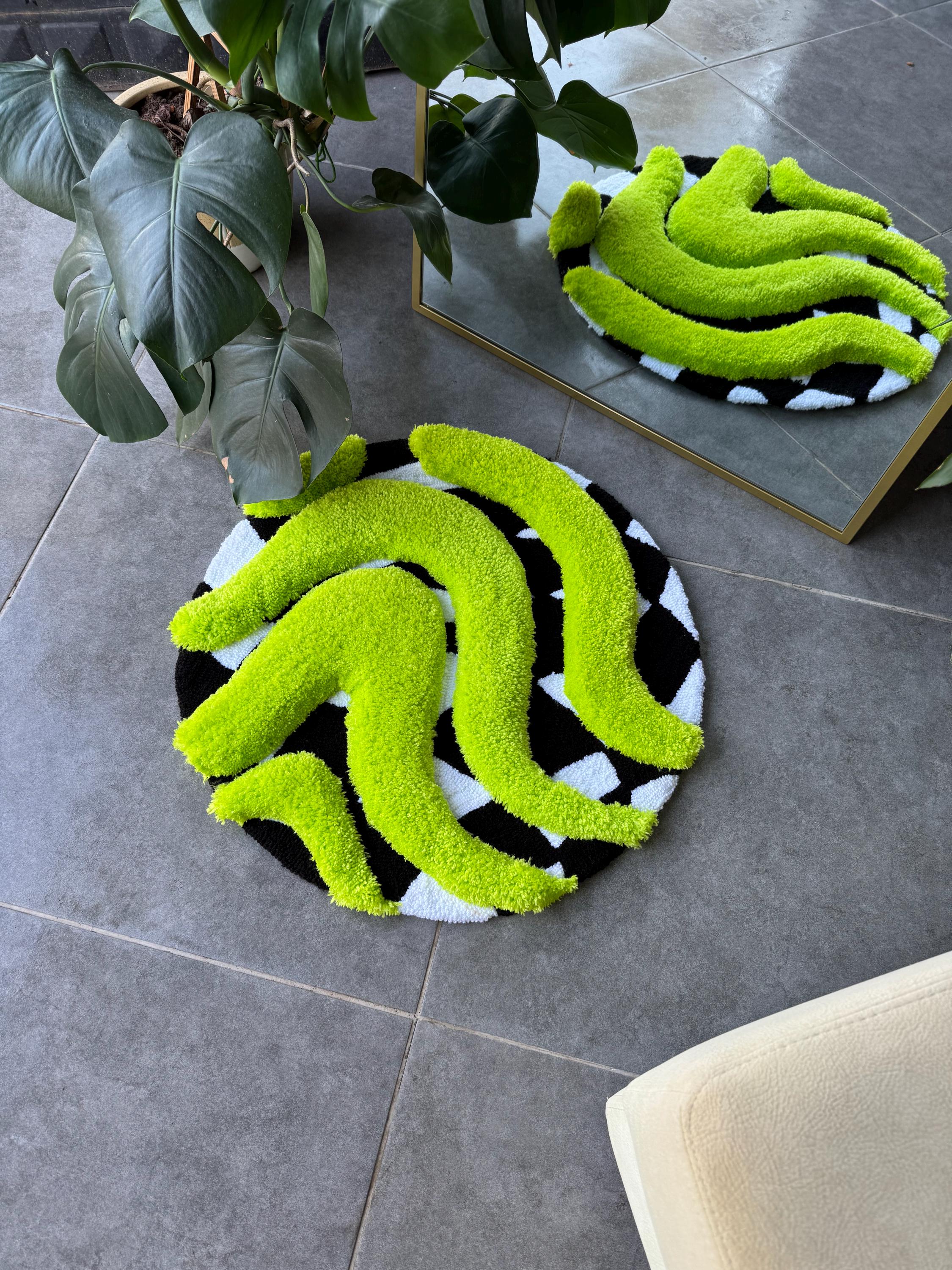 3D Vibrant Green & Checkered Fluffy Handmade Tufted Rug - Etsy