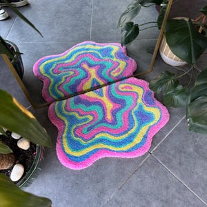 Fluid Colorful Fluffy Tufted Rug - Etsy