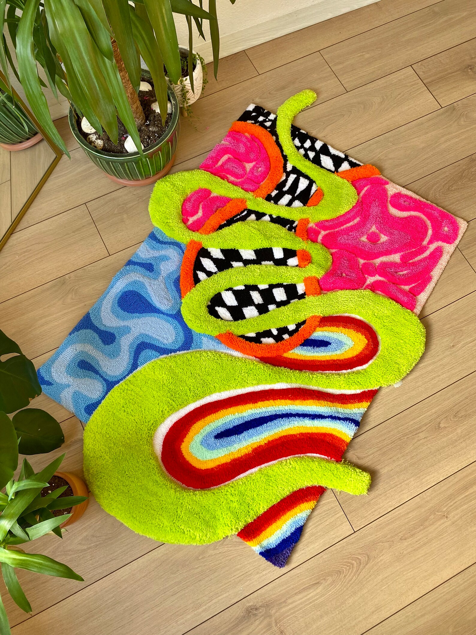 3D 'alice' Fluffy Checkered Rainbow Handmade Tufted Rug - Etsy