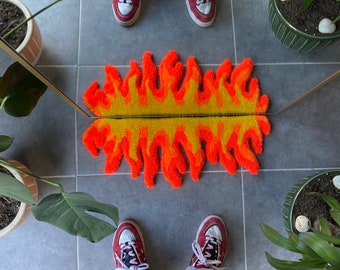 Tapis miroir flammé, capitonné duveteux / 100 % fait main