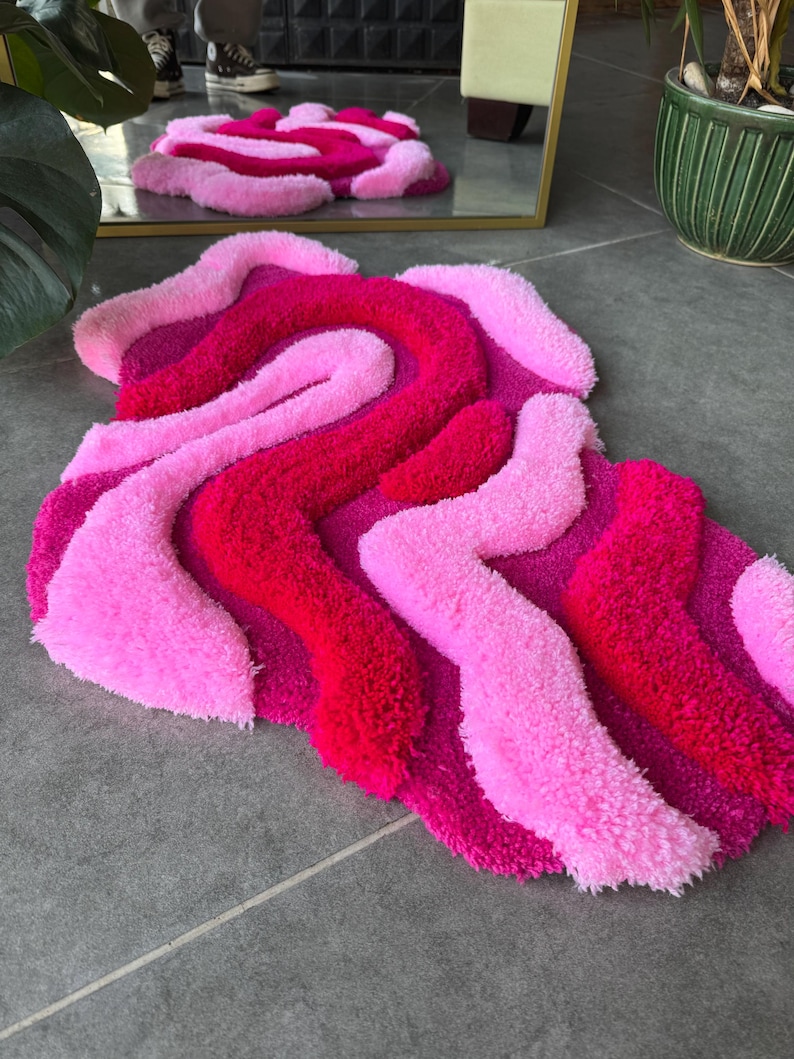 Irregular Shaped Pink Abstract 3D Fluffy Handmade Tufted Rug - Etsy