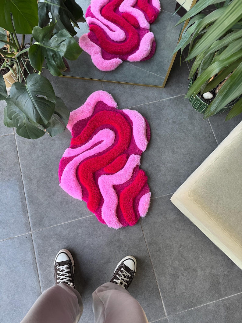 Irregular Shaped Pink Abstract 3D Fluffy Handmade Tufted Rug - Etsy