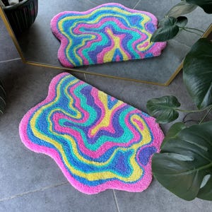 Fluid Colorful Fluffy Tufted Rug - Etsy