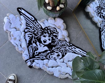 Tappeto tuftato fatto a mano soffice 3D "Angelo tra le nuvole"