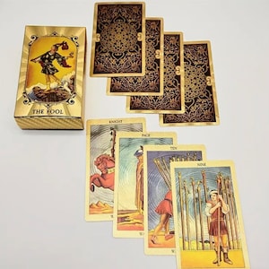 Tarot Golden Writers Waite - Baraja de tarot tradicional de 78 cartas, lámina dorada, ideal para principiantes, significados de las cartas en cada carta, envío el mismo día