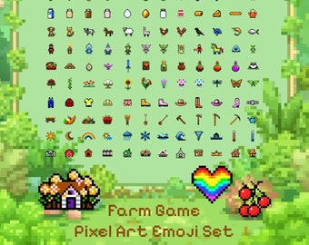 Farm Game Pixel Art Emoji Set - 144 Icons for Retro Gaming Vibes - Transparent .png Files - Instant Download - Cottagecore Icon Set 32 Bit