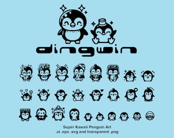 Dingwin - Super Kawaii Penguin Art - .ai .svg .eps .png - Perfect for crafters, Cricut, & Commercial License
