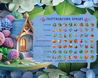 Cottagecore Emoji Set - 54+ Beautiful Emoji for Cottagecore Vibes - Transparent .png Files -Instant Download