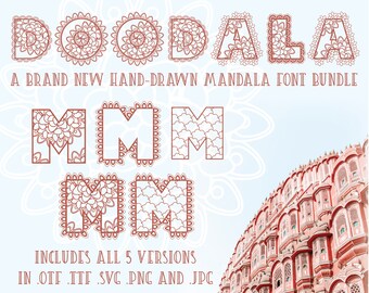 Doodala - A Hand-Drawn Mandala Font Bundle - 5 Styles! - .otf .ttf .svg .png .jpg - Perfect for crafters, Cricut, & Commercial License