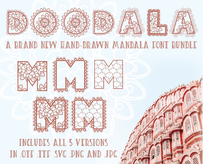 Doodala A Hand-Drawn Mandala Font Bundle 5 Styles .otf .ttf .svg .png .jpg Perfect for crafters, Cricut, & Commercial License image 1