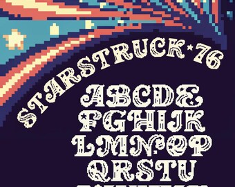 Starstruck 76 - Installable .OTF Font File - 1976 Bicentennial Stars and Stripes Inspired Patriotic Groovy Pixel Font Numbers & Punctuation