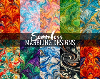 Seamless Marbling - 10 Designs in High Resolution - Various Colors - .png Files - Instant Download