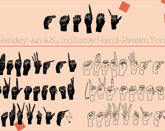 Handey - An Inclusive Sign Language Font - .OTF Two Versions - Commercial License ASL Diversity Great for Easy T-shirt Design Deaf Pride