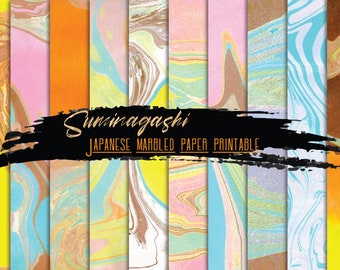 Suminagashi - Japanese Marbled Paper Printable - Downloadable Digital Scrapbooking Paper Art Book Binding - .png - Personal & Commercial Use