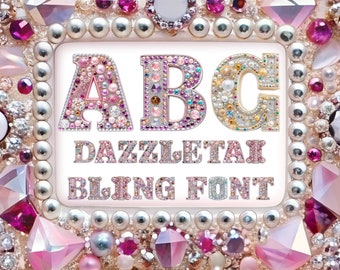 Dazzletai - y2k Bling Phone Inspired Font - Kawaii Decoden Transparent .PNG Alphabet with Numbers - Hime Gyaru Style