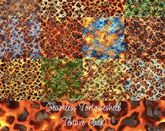 Seamless Tortoiseshell Textures Pack - 12 Repeating Tortoiseshell Patterns - High Resolution .PNG Images