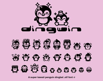Dingwin - Super Kawaii Penguin Dingbat Font - .OTF - Perfect for crafters, Cricut, & Commercial License