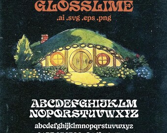 Glosslime - Classic 70s Fantasy Inspired Font - .ai .svg .eps .png - Uppercase and Lowercase - Instant Download