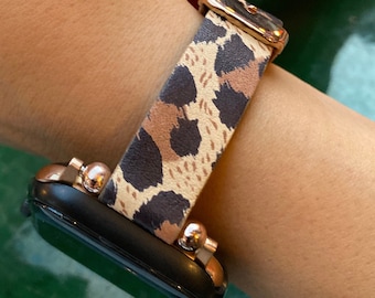 Fitbit-band van luipaardleer: Versa, Sense, Inspire, Charge