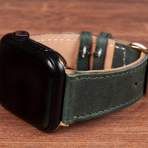 Zeegroene leren Apple Watch-band: gepersonaliseerd iWatch-bandje