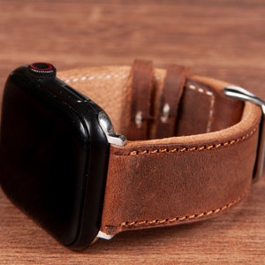 Personalized Leather Apple Watch Band: Brown iWatch Strap for Men