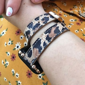 Leopard Print Leather Fitbit Band: Double Wrap Style