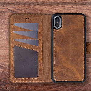 Custom Leather iPhone X, XS, XS Max, XR Case, Detachable Magnetic Case, iPhone Card Holder, iPhone Snap On Wallet Case with id card Colder