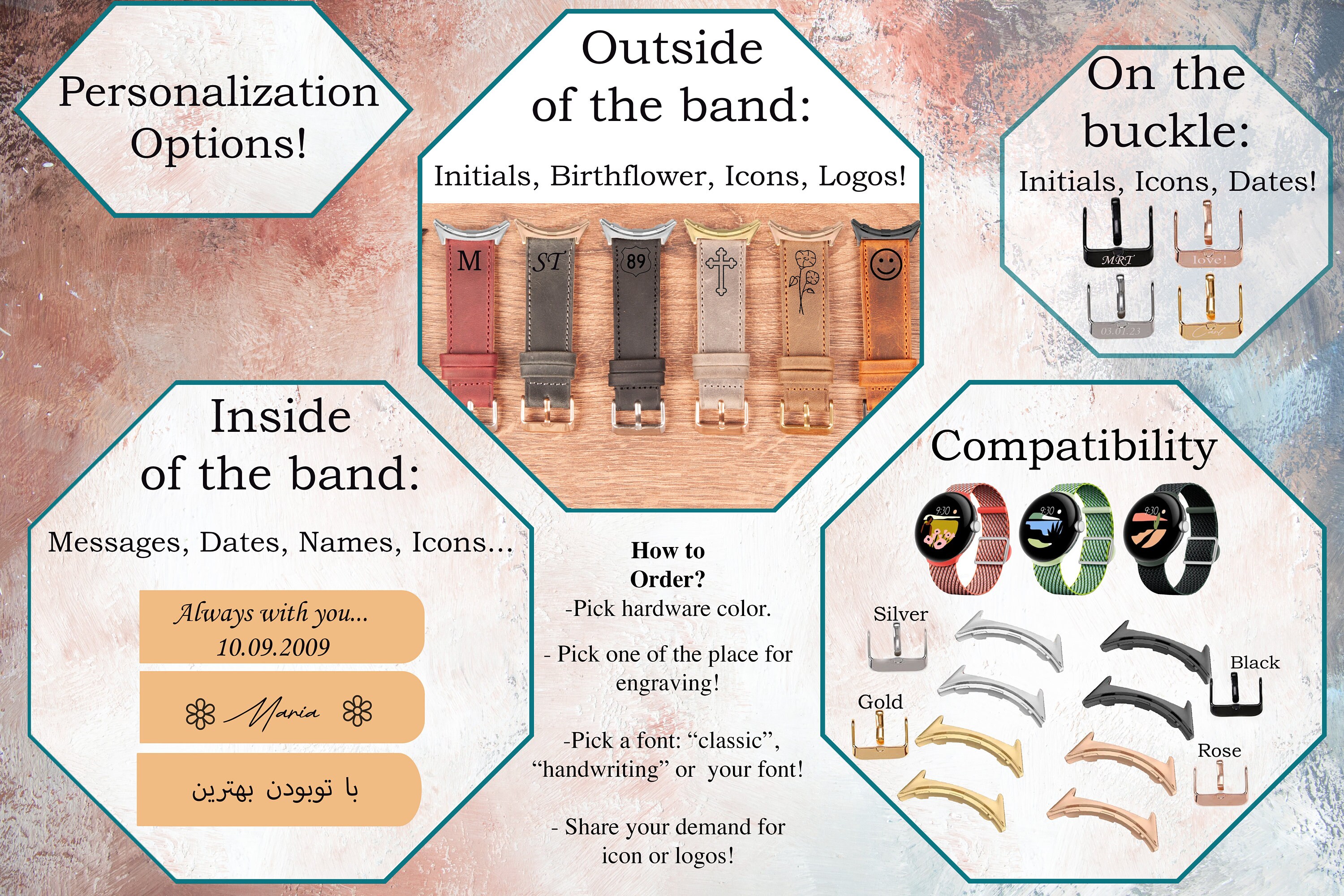 レザー製 Google Pixel Watch バンド: フルグレインレザーストラップ - Etsy 日本