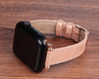 Rose Gold Apple Watch Band Women 38mm 40mm 41mm 42mm 44mm 45mm 49mm, Slim iWatch Strap Series 9 8 7 6 5 4 SE Ultra 2 1, Minimal Beaded Gift