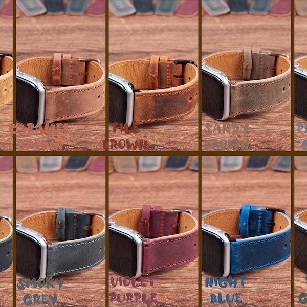 Leather Apple Watch Bands Series 9 8 7 6 5 4 3 2 1 SE Ultra 2 1 Band, Personalized iWatch Strap 49mm 45mm 44mm 42mm 41mm 40mm 38mm Men Women