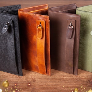Cartera de cuero para mujeres, billetera larga diaria con compartimento para teléfono, soporte para tarjeta plegable con cremallera con pulsera, regalo para mujeres, niñas, amigos
