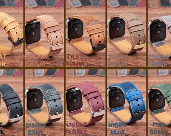 Leather Apple Watch Bands Series 10 9 8 7 6 5 4 3 SE Ultra 2 1 Band, Personalized iWatch Strap 49mm 45mm 44mm 42mm 41mm 40mm 38mm Men Women