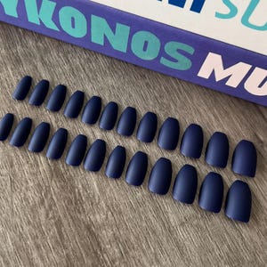 Press on Nails | Glue on Nails | Fake Nails | False Nails | Hand Painted | Gel Nails | Acrylic Nails | Matte Nails | Navy Blue Nails