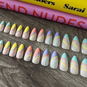 Press on Nails | Glue on Nails | Fake Nails | False Nails | Hand Painted | Gel Nails | Acrylic Nails | Almond Nails | Pastel Nails