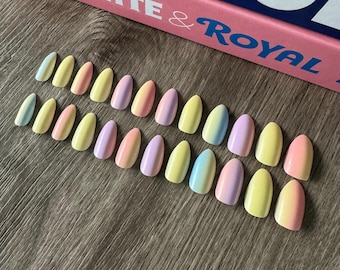 Pastel Almond Press On Nails | Hand Painted, Gel Acrylic