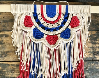 Modern Macrame, Patriotic Macrame, USA, Bunting, Red white blue, Fourth of July, Independence Day, Patriotic Decor, Memorial Day, Gift