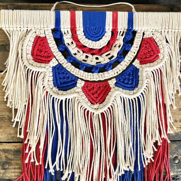 Modern Macrame, Patriotic Macrame, USA, Bunting, Red white blue, Fourth of July, Independence Day, Patriotic Decor, Memorial Day, Gift