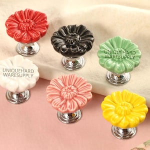 Flower daisy Ceramic cabinet knobs handles pulls Nursery room dresser pulls children room Custom engraved Drawer handles wardrobe pulls