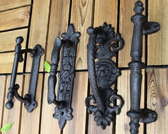 Retro Classical Garden Courtyard Cast Iron Craft Door Handle, Home Decoration Pastoral Carved Door Handle, Vintage door handle