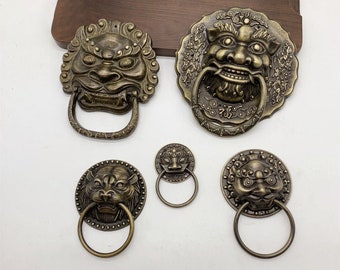 Chinese style antique pure copper beast head door knocker Ring Pulls Door Handle Drawer ring pull knob Dresser pulls Cabinet Pulls Knobs