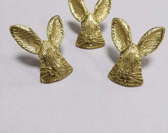 rabits set of 8 brass inserts decoupaged Wood knobs pulls hand decorated